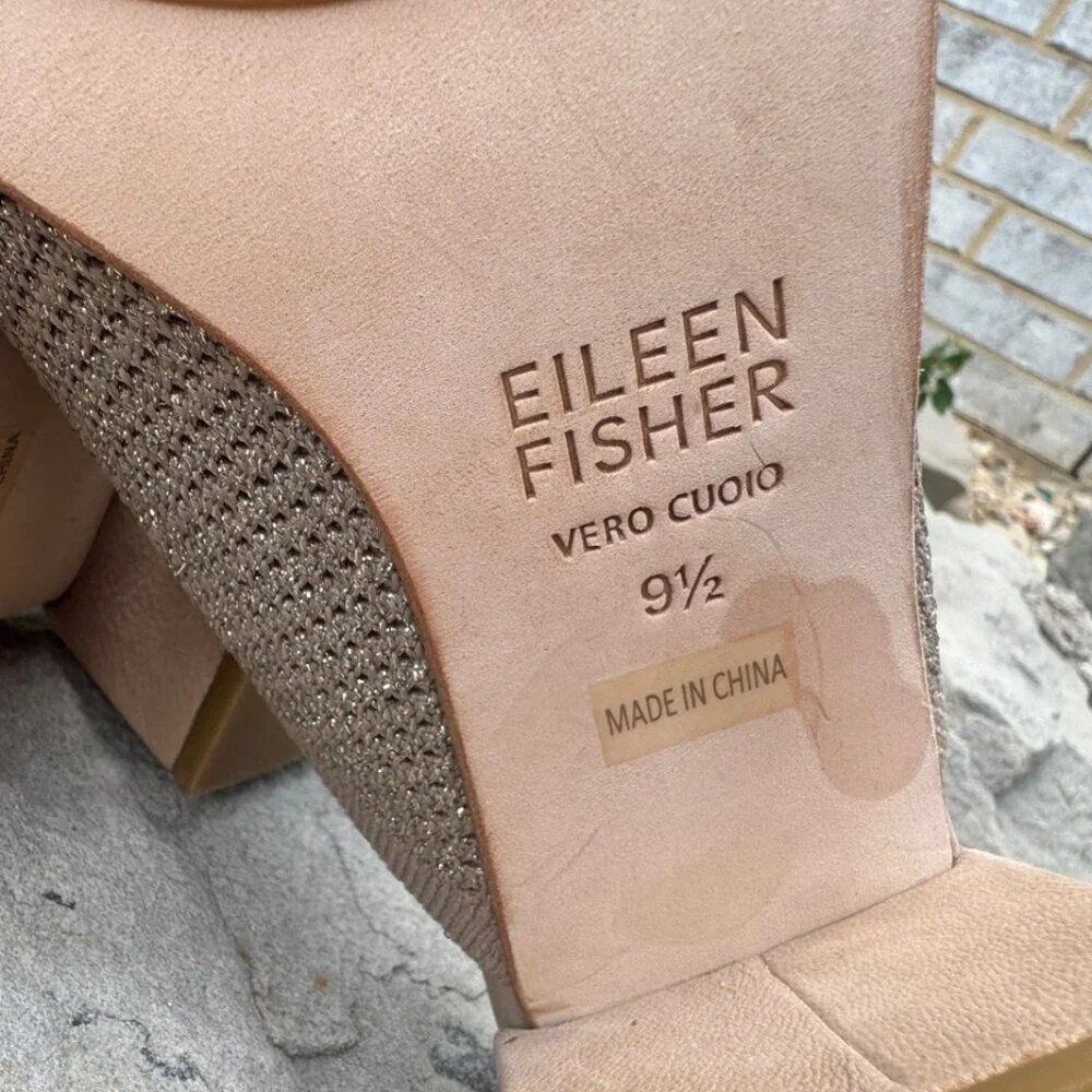 Eileen Fisher Fave Block Heel Knit Upper Slip On Sandals Women's Size 9.5